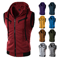 mens sleeveless hooded shirts, slim-fit zipper up casual sports vest with pockets (xxxl,  purple)