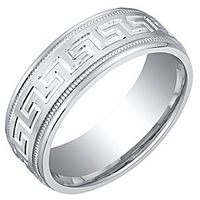 mens sterling silver greek key wedding ring band in brushed matte milgrain 7mm comfort fit size 8.5