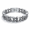 mens titanium steel 15mm motorcycle chain bicycle biker chain bracelet 8.66 inch (silver amp; black)