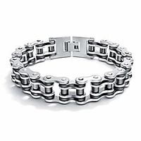 mens titanium steel 15mm motorcycle chain bicycle biker chain bracelet 8.66 inch (silver amp; black)