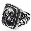 mens vintage classic stainless steel ring biker native american indian women head rings silver black band