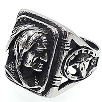 mens vintage classic stainless steel ring biker native american indian women head rings silver black band
