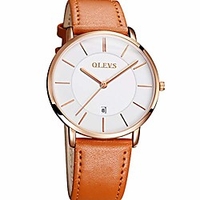 mens watch white face thin, watches for men on sale waterproof ultra thin quartz analog date wrist watch, mens simple gold watch yellow pu leather band men watch water resistantamp;calendar window