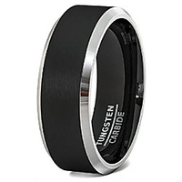 mens wedding band 8mm black tungsten rings brushed matte finish two tone beveled edge comfort fit (7)