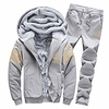 mens winter fleece lined hoodie sweat suit full zipper soccer tracksuit set gray m