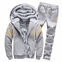 mens winter fleece lined hoodie sweat suit full zipper soccer tracksuit set gray m
