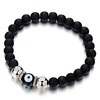 mens women mat black bead bracelet with murano-style glass evil eye bead,  protection prayer mala