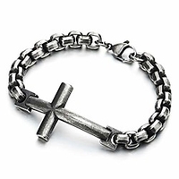 mens womens black stainless steel horizontal sideway lateral cross link chain bangle bracelet