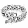 mens womens cuban link bracelet hip hop bracelet stainless steel chain bracelet iced out curb cuban 18k gold plated bracelet with clear rhinestones (silver)