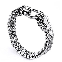 mens womens heavy lion bracelet stainless steel link wrist silver (biker dragon)