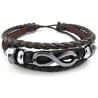 mens womens leather bracelet,  love infinity charm bangle,  fit 7-9 inch,  brown silver