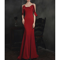 Mermaid / Trumpet Beautiful Back Elegant Engagement Formal Evening Dress Spaghetti Strap Sleeveless Sweep / Brush Train Spandex with Pleats Pearls 2020