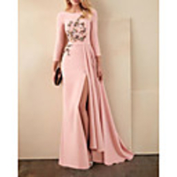 Mermaid / Trumpet Beautiful Back Sexy Engagement Formal Evening Dress Boat Neck 3/4 Length Sleeve Sweep / Brush Train Satin with Pleats Split Appliques 2020