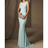 Mermaid / Trumpet Beautiful Back Sexy Engagement Formal Evening Dress Boat Neck Sleeveless Court Train Stretch Satin with Beading 2020