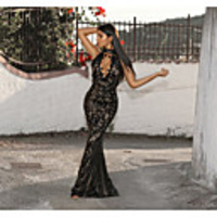 Mermaid / Trumpet Beautiful Back Sexy Party Wear Formal Evening Dress Halter Neck Sleeveless Floor Length Spandex with Sequin 2020