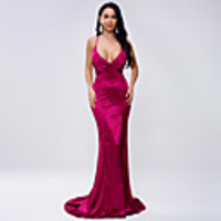 Mermaid / Trumpet Beautiful Back Sexy Prom Formal Evening Dress Halter Neck Sleeveless Sweep / Brush Train Charmeuse with Split 2020