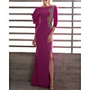 Mermaid / Trumpet Beautiful Back Sexy Wedding Guest Formal Evening Dress Jewel Neck 3/4 Length Sleeve Floor Length Lace Stretch Satin with Split Appliques 2020