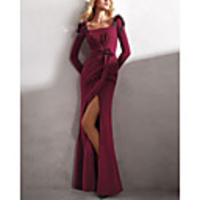 Mermaid / Trumpet Beautiful Back Sexy Wedding Guest Formal Evening Dress Scoop Neck Long Sleeve Floor Length Satin with Draping Split Appliques 2020
