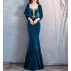 Mermaid / Trumpet Beautiful Back Vintage Wedding Guest Formal Evening Dress Illusion Neck 3/4 Length Sleeve Floor Length Velvet with Bow(s) Sequin 2020