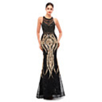 Mermaid / Trumpet Celebrity Style Beautiful Back Engagement Formal Evening Dress Jewel Neck Sleeveless Floor Length Tulle Sequined with Beading Sequin 2020