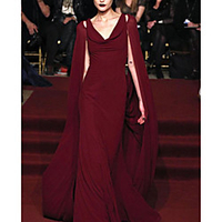 Mermaid / Trumpet Celebrity Style Elegant Engagement Prom Dress V Neck Sleeveless Floor Length Chiffon with Sleek 2020