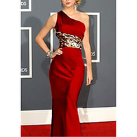 Mermaid / Trumpet Celebrity Style Elegant Wedding Guest Formal Evening Dress One Shoulder Sleeveless Floor Length Satin with Sash / Ribbon 2020