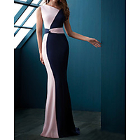 Mermaid / Trumpet Color Block Elegant Wedding Guest Formal Evening Dress Jewel Neck Sleeveless Sweep / Brush Train Chiffon with Sleek 2020