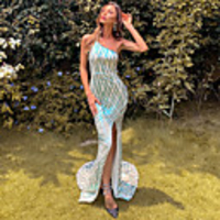 Mermaid / Trumpet Color Block Sexy Prom Formal Evening Dress One Shoulder Sleeveless Court Train Spandex with Split 2020