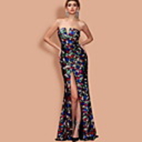 Mermaid / Trumpet Color Block Sexy Prom Formal Evening Dress Strapless Sleeveless Sweep / Brush Train Sequined with Sequin Split 2020