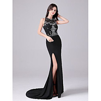 Mermaid / Trumpet Cut Out Empire Engagement Formal Evening Dress Jewel Neck Sleeveless Sweep / Brush Train Spandex with Split 2020