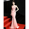 Mermaid / Trumpet Elegant Luxurious Sexy Formal Evening Dress V Neck Sleeveless Sweep / Brush Train Satin with Beading 2020