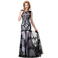 Mermaid / Trumpet Elegant Floral Engagement Formal Evening Dress Illusion Neck Sleeveless Floor Length Lace with Pleats 2020