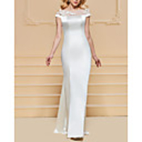 Mermaid / Trumpet Elegant Floral Engagement Formal Evening Dress Illusion Neck Sleeveless Floor Length Satin with Sleek 2020