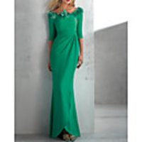 Mermaid / Trumpet Elegant Floral Wedding Guest Formal Evening Dress Jewel Neck Half Sleeve Floor Length Satin with Appliques 2020