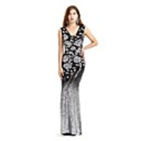 Mermaid / Trumpet Elegant Floral Wedding Guest Formal Evening Dress V Neck Sleeveless Floor Length Spandex with Sequin 2020