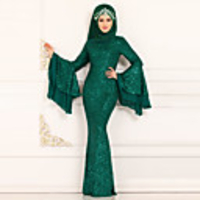 Mermaid / Trumpet Elegant Glittering Party Wear Formal Evening Dress Jewel Neck Long Sleeve Floor Length Sequined with Sequin 2020