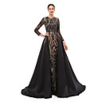 Mermaid / Trumpet Elegant Luxurious Prom Formal Evening Dress Jewel Neck Long Sleeve Detachable Sequined with Sequin 2020