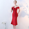 Mermaid / Trumpet Elegant Minimalist Party Wear Cocktail Party Dress Illusion Neck Short Sleeve Knee Length Stretch Satin with Crystals 2020