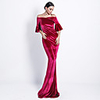 Mermaid / Trumpet Elegant Minimalist Prom Formal Evening Dress Off Shoulder Half Sleeve Sweep / Brush Train Velvet with Sleek 2020