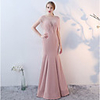 Mermaid / Trumpet Elegant Minimalist Wedding Guest Formal Evening Dress Illusion Neck Sleeveless Floor Length Spandex with Crystals Tassel 2020