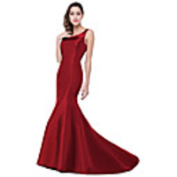 Mermaid / Trumpet Elegant Minimalist Wedding Guest Formal Evening Dress One Shoulder Sleeveless Sweep / Brush Train Satin with Sleek 2020