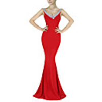 Mermaid / Trumpet Elegant Sexy Party Wear Formal Evening Dress V Neck Sleeveless Floor Length Spandex with Pleats Crystals 2020