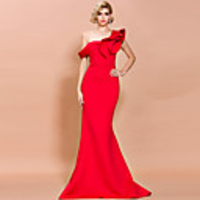 Mermaid / Trumpet Elegant Sexy Prom Formal Evening Dress One Shoulder Sleeveless Sweep / Brush Train Spandex with Ruffles 2020