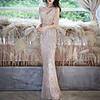 Mermaid / Trumpet Elegant Sparkle Party Wear Prom Dress V Neck Short Sleeve Floor Length Sequined with Sequin 2020