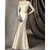 Mermaid / Trumpet Elegant Vintage Engagement Formal Evening Dress Illusion Neck Long Sleeve Sweep / Brush Train Lace Satin with Sash / Ribbon Appliques 2020