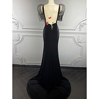 Mermaid / Trumpet Elegant Vintage Engagement Formal Evening Dress V Neck Short Sleeve Sweep / Brush Train Velvet with Appliques 2020