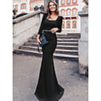 Mermaid / Trumpet Elegant Vintage Party Wear Formal Evening Dress Scoop Neck Long Sleeve Floor Length Jersey with Sash / Ribbon Sequin 2020