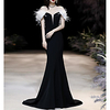 Mermaid / Trumpet Elegant Vintage Wedding Guest Formal Evening Dress Off Shoulder Short Sleeve Sweep / Brush Train Spandex with Sleek 2020