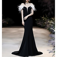Mermaid / Trumpet Elegant Vintage Wedding Guest Formal Evening Dress Off Shoulder Short Sleeve Sweep / Brush Train Spandex with Sleek 2020