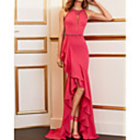 Mermaid / Trumpet Empire Sexy Wedding Guest Formal Evening Dress Jewel Neck Sleeveless Sweep / Brush Train Chiffon with Ruffles Split 2020